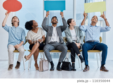 Social media, speech bubble and mockup space with people in a line for an interview with human resources. Contact us and we are hiring advertising or marketing campaign with a group of young staff Social media, speech bubble and mockup space with people in a line for an interview with human resources. Contact us and we are hiring advertising or marketing campaign with a group of young staff 110350044