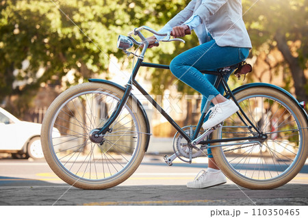 Adventure, street travel and bike break outdoor in urban city in summer. Woman with vintage bicycle in a road for transport. Sustainability person traveling with health mindset or healthy energy Adventure, street travel and bike break outdoor in urban city in summer. Woman with vintage bicycle in a road for transport. Sustainability person traveling with health mindset or healthy energy 110350465