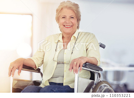 Nothing gets her down. Portrait of a senior woman in her wheelchair at home. Nothing gets her down. Portrait of a senior woman in her wheelchair at home. 110353221