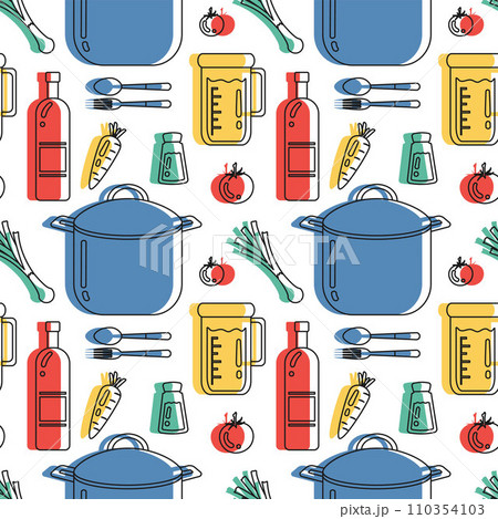 Cooking Equipment Seamless Pattern Design Illustration in Flat Cartoon Template Hand Drawn 110354103