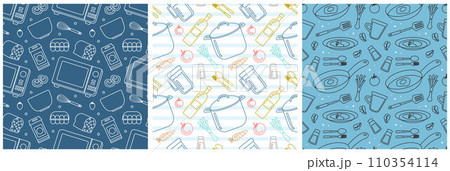 Set of Cooking Equipment Seamless Pattern Design Illustration in Flat Cartoon Template Hand Drawn 110354114
