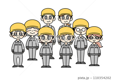 ヘルメットをかぶった作業員セット 110354202