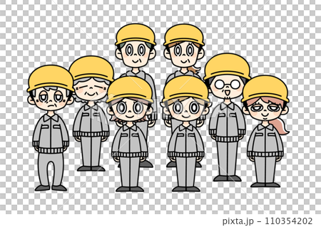 Worker set wearing a helmet Worker set wearing a helmet 110354202