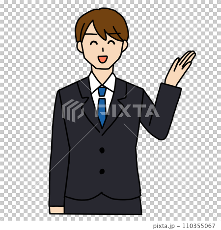 A smiling man in a suit guiding you 110355067