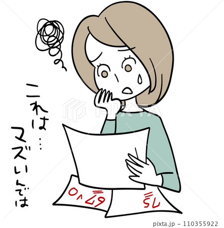 子供の返却されたテストの点数を見てショックを受ける母親 子供の返却されたテストの点数を見てショックを受ける母親 110355922