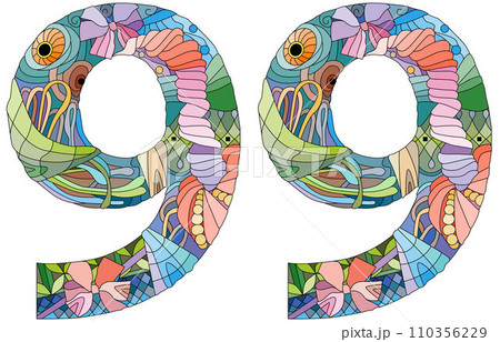 99 number vintage font. Engraving design. Vector illustration. 99 number vintage font. Engraving design. Vector illustration. 110356229