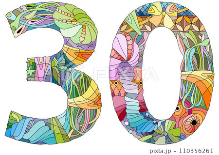30 number vintage font. Engraving design. Vector illustration. 110356261