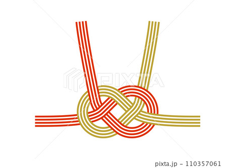 金と赤のあわび結び、あわじ結び水引のベクターイラスト 金と赤のあわび結び、あわじ結び水引のベクターイラスト 110357061