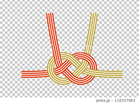金と赤のあわび結び、あわじ結び水引のベクターイラスト 金と赤のあわび結び、あわじ結び水引のベクターイラスト 110357061