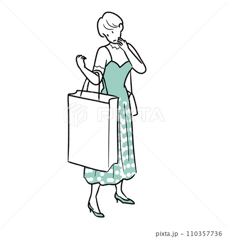 紙袋を持って困っている女性 110357736