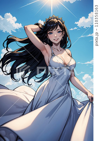 青空と白いドレスを着た女性のイラストのイラスト素材 [110358163] - PIXTA