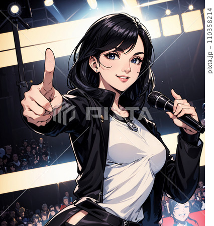 マイクを持ってパフォーマンスをする女性のイラスト 110358214