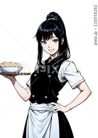 料理を運ぶウェイトレスの女性のイラスト 110358262