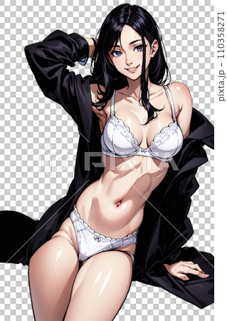 下着姿に上着を羽織ったセクシーな女性のイラスト 110358271