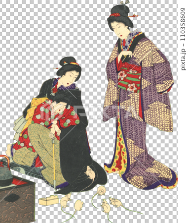 浮世繪兒童與婦女插畫 浮世繪兒童與婦女插畫 110358609