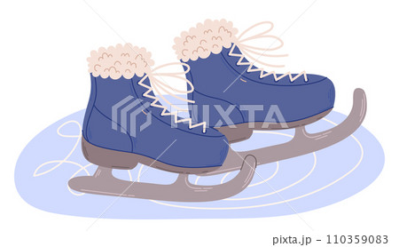 Blue Male Ice Skates, Specially Designed Footwear With Sturdy Blades For Gliding On Ice. They Provide Ankle Support Blue Male Ice Skates, Specially Designed Footwear With Sturdy Blades For Gliding On Ice. They Provide Ankle Support 110359083