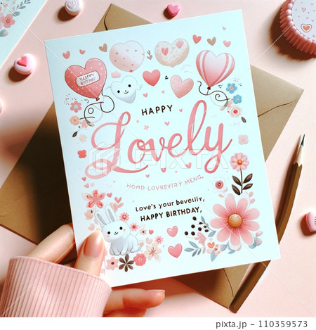 Happy Birthdayメッセージカード　AI画像 110359573