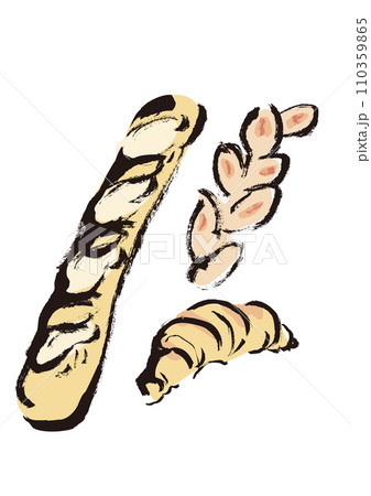 フランスパン、バケット、エピ、クロワッサンの手描きイラスト 110359865