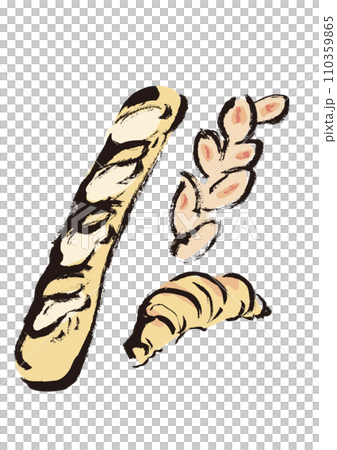 フランスパン、バケット、エピ、クロワッサンの手描きイラスト 110359865
