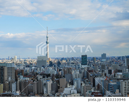 (東京都)文京シビックセンターから見る東京都市風景・東京スカイツリー (東京都)文京シビックセンターから見る東京都市風景・東京スカイツリー 110359946
