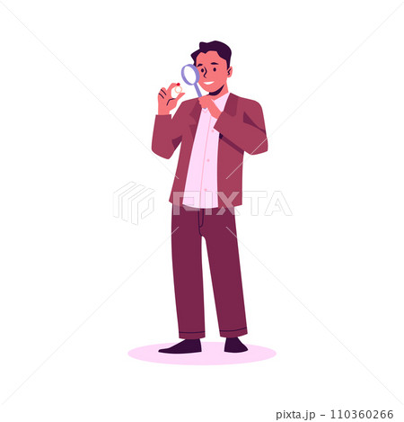 Pawnbroker estimating jewelry in pawnshop, flat vector illustration isolated. 110360266