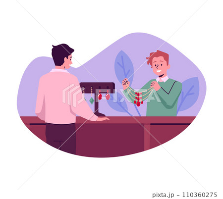 People in pawnshop, cartoon style vector illustration on white People in pawnshop, cartoon style vector illustration on white 110360275