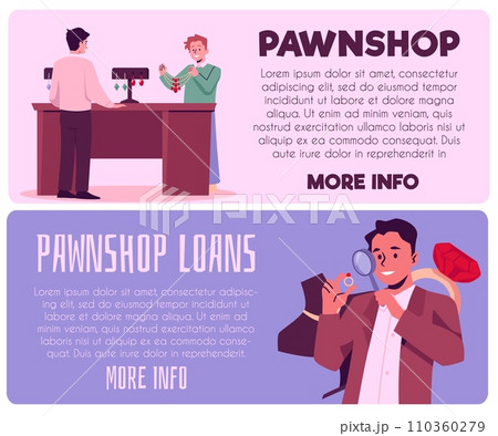 Pawnshop, horizontal templates, cartoon vector illustration on banners 110360279