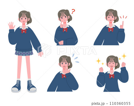 女子生徒の表情とポーズのバリエーションセット 110360355