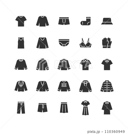 衣料品のモノクロアイコンセット 110360949