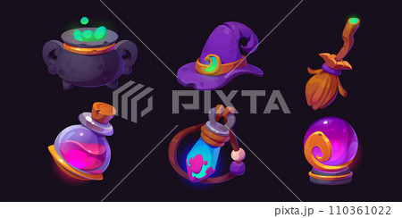 Wizard or witch game cartoon icons. 110361022