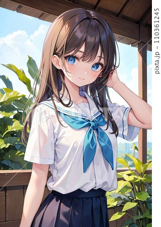 夏の光の中の女子高生　「AI生成画像」 110361245