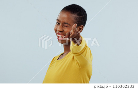 Woman, portrait and hand pointing you to show winner, opportunity or success choice on a white background. Happy African person with finger to vote for winning and competition or decision in studio Woman, portrait and hand pointing you to show winner, opportunity or success choice on a white background. Happy African person with finger to vote for winning and competition or decision in studio 110362232