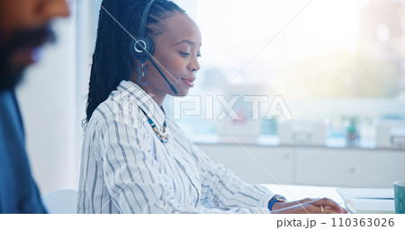 Black woman, call center and drinking coffee in customer service, support or telemarketing at the office. African female person, consultant or agent enjoying hot beverage in contact us at workplace Black woman, call center and drinking coffee in customer service, support or telemarketing at the office. African female person, consultant or agent enjoying hot beverage in contact us at workplace 110363026