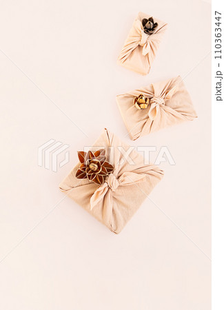 Gift wrapped by eco friendly furoshiki style. 110363447