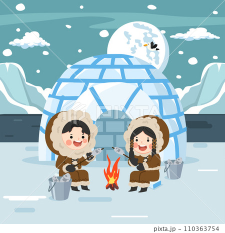 north arctic characters  eskimo  near igloo 110363754