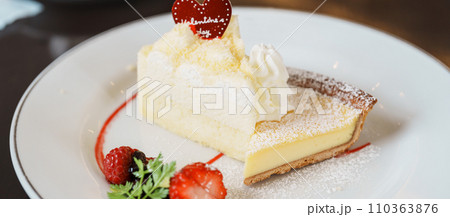 Homemade Cheese Cake with fresh strawberries and Berries. Dessert for Happy Valentine Day celebration 110363876