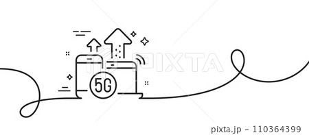 5g internet line icon. Continuous one line with curl. Wireless technology sign. Mobile devices wifi symbol. 5g internet single outline ribbon. Loop curve pattern. Vector 110364399