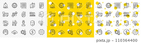 Outline Medical help, Time management and Medical support line icons pack for web with Account, Doctor, Refresh website line icon. Face attention, Coronavirus vaccine, Mute pictogram icon. Vector 110364400