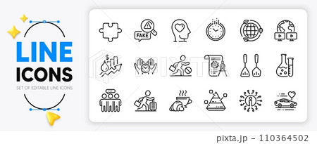 Honeymoon travel, Mental health and Croissant line icons set for app include Divider document, Employees group, Pyramid chart outline thin icon. Fake news, Travel delay. Vector Honeymoon travel, Mental health and Croissant line icons set for app include Divider document, Employees group, Pyramid chart outline thin icon. Fake news, Travel delay. Vector 110364502