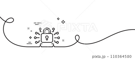 Security lock line icon. Continuous one line with curl. Cyber defence sign. Private protection symbol. Security lock single outline ribbon. Loop curve pattern. Vector 110364580