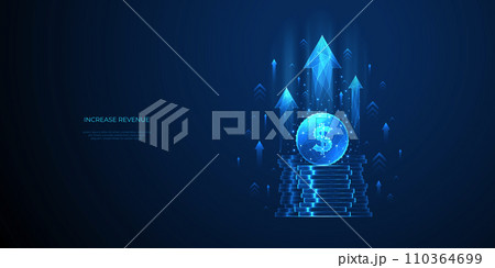 Increase Revenue Concept. Light Blue Dollar Coin and Growth Arrows Up. 110364699