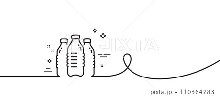 Water bottles line icon. Continuous one line with curl. Still aqua drink sign. Liquid symbol. Water bottles single outline ribbon. Loop curve pattern. Vector 110364783