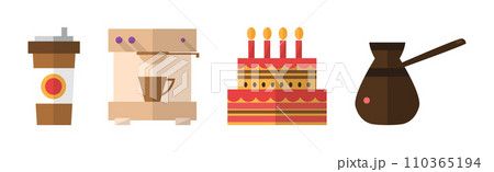 Flat Coffee Drink Icon and Object Vector Set 110365194
