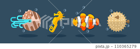 Flat Sea Life and Marine Animal Vector Set Flat Sea Life and Marine Animal Vector Set 110365279