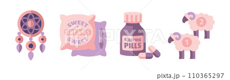 Sleep Object and Item Flat Icon Purple Vector Set 110365297