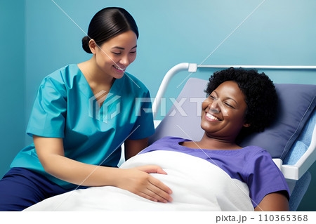 female nurse talking to the happy patient female nurse talking to the happy patient 110365368