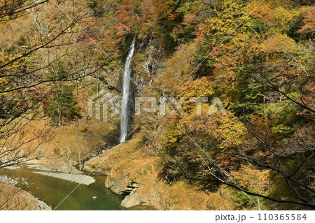 紅葉の塩原渓谷に回顧の滝 110365584