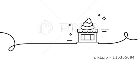 Ice cream shop line icon. Continuous one line with curl. Vanilla sundae sign. Frozen summer dessert symbol. Ice cream single outline ribbon. Loop curve pattern. Vector 110365694
