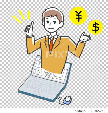 A person explaining about money on a computer A person explaining about money on a computer 110365740