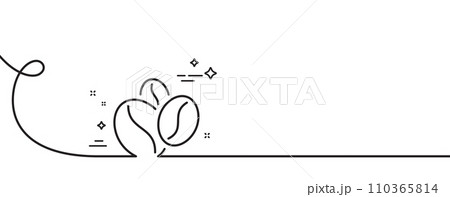 Coffee beans line icon. Continuous one line with curl. Hot cappuccino seed sign. Roasted seeds symbol. Coffee beans single outline ribbon. Loop curve pattern. Vector Coffee beans line icon. Continuous one line with curl. Hot cappuccino seed sign. Roasted seeds symbol. Coffee beans single outline ribbon. Loop curve pattern. Vector 110365814